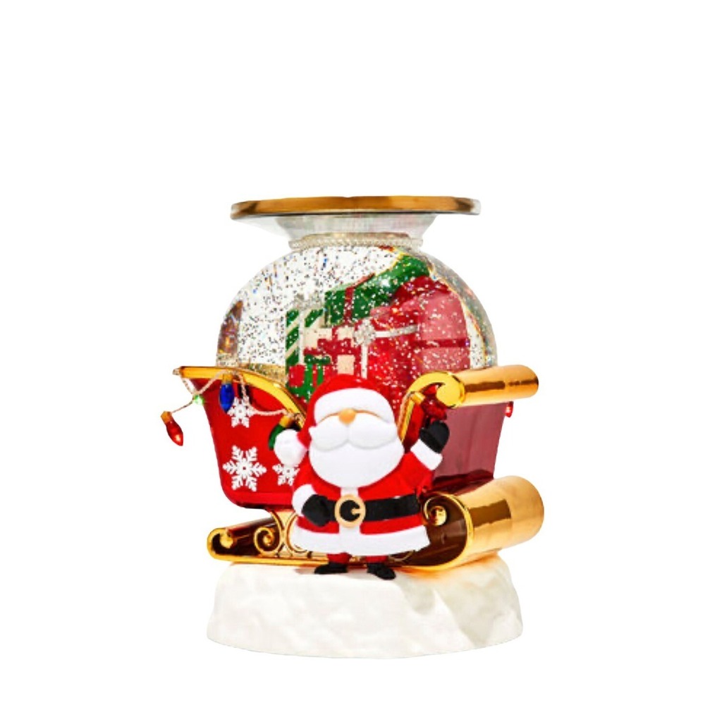 Bath & Body Works 2023 Santa Sleigh Water Globe‎ 3 Wick Candle Holder Christmas